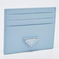 Pre Owned Prada Blue Saffiano Metal Leather Card Holder