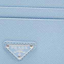 Pre Owned Prada Blue Saffiano Metal Leather Card Holder