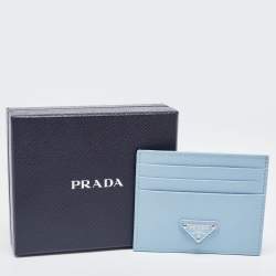 Pre Owned Prada Blue Saffiano Metal Leather Card Holder
