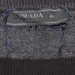 Pre Owned Prada Black Cotton Rib Knit Crew Neck Sweater XS