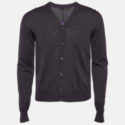Prada Grey Wool Rib Knit Cardigan XS