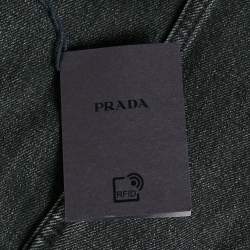 Prada Black Washed Denim Collarless Jacket XS