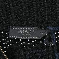 Prada Black Rib Knit Zip-Up Cardigan L