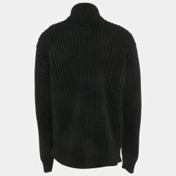Prada Black Rib Knit Zip-Up Cardigan L