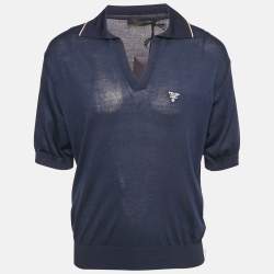 Prada Navy Blue Silk and Cotton Polo T-Shirt M