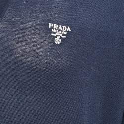 Prada Navy Blue Silk and Cotton Polo T-Shirt M