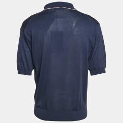 Prada Navy Blue Silk and Cotton Polo T-Shirt M