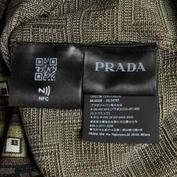 Pre Owned Prada Black/Brown Geometric Pattern Silk & Cotton Polo T-Shirt M