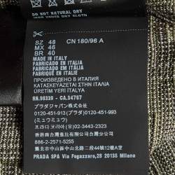 Pre Owned Prada Black/Brown Geometric Pattern Silk & Cotton Polo T-Shirt M