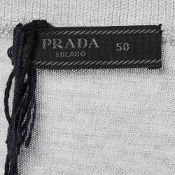 Pre Owned \[\{"name": "Prada Grey Logo Wool & Cashmere Knit Crew Neck Sweater L", "name_ar": "سويتر برادا بشعار رمادي صوف وكشمير بتريكو برقبة دائرية مقاس كبير (لارج)"\}]