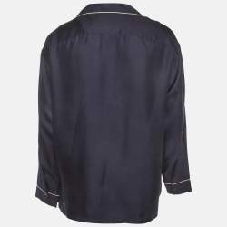 Pre Owned Prada Navy Blue Silk Oversized Button Up Pajama Shirt S