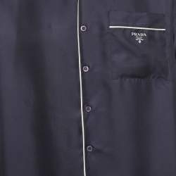 Pre Owned Prada Navy Blue Silk Oversized Button Up Pajama Shirt S