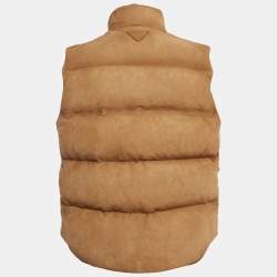 مملوكة مسبقًا Prada Biscuit Suede Sleeveless Down Puffer Vest XL
