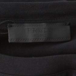 Pre Owned Prada Black Cotton Logo Pocket Detail Crew Neck T-Shirt M