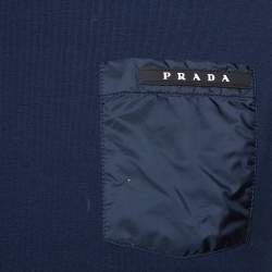 Pre Owned Prada Navy Blue Cotton Logo Pocket Detail Crew Neck T-Shirt M