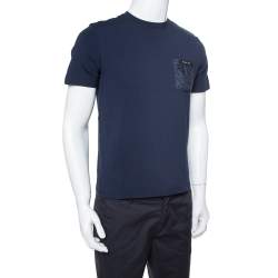 Pre Owned Prada Navy Blue Cotton Logo Pocket Detail Crew Neck T-Shirt M