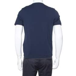 Pre Owned Prada Navy Blue Cotton Logo Pocket Detail Crew Neck T-Shirt M