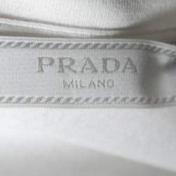 Pre Owned Prada White Stretch Cotton Pocket Detail V-Neck T-Shirt M