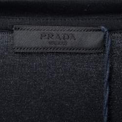 Pre Owned Prada Black Cotton Rubber Logo Nylon Pocket V-Neck T-Shirt M
