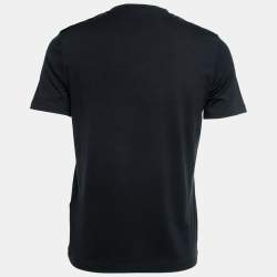 Pre Owned Prada Black Cotton Rubber Logo Nylon Pocket V-Neck T-Shirt M