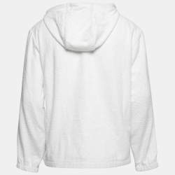 Prada White Terry Cloth Enameled Metal Logo Hoodie Jacket L