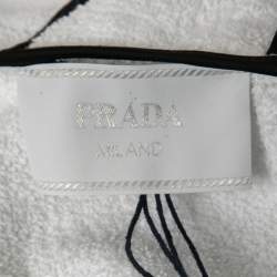 Prada White Terry Cloth Enameled Metal Logo Hoodie Jacket L