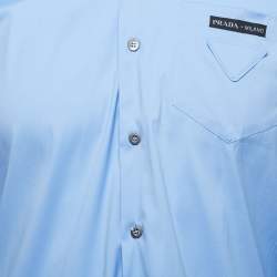 Pre Owned Prada Blue Cotton Logo Pocket Detail Button Front Shirt L