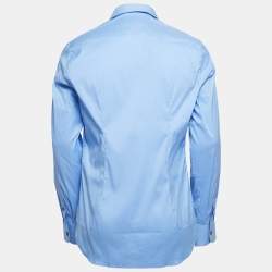 Pre Owned Prada Blue Cotton Logo Pocket Detail Button Front Shirt L