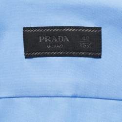 Pre Owned Prada Blue Cotton Logo Pocket Detail Button Front Shirt L