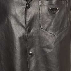 Prada Black Nappa Leather Metal Logo Embellished Shorts and Shirt Set M