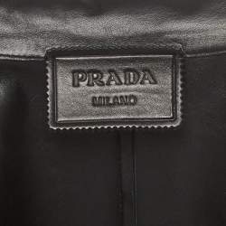 Prada Black Nappa Leather Metal Logo Embellished Shorts and Shirt Set M