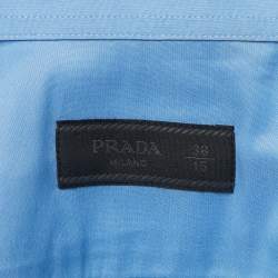 Pre Owned Prada Blue Logo Applique Stretch Cotton Full Sleeve Shirt M