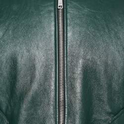 Prada Green Metal Triangle Leather Bomber Jacket XS