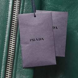 Prada Green Metal Triangle Leather Bomber Jacket XS