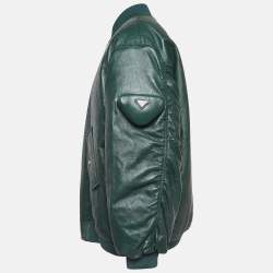 Prada Green Metal Triangle Leather Bomber Jacket XS