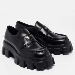 Prada Black Leather Monolith Chunky Loafers Size 43.5