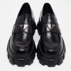 Prada Black Leather Monolith Chunky Loafers Size 43.5