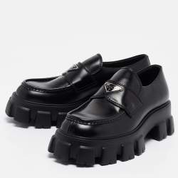 Prada Black Leather Monolith Chunky Loafers Size 43.5