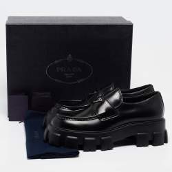 Prada Black Leather Monolith Chunky Loafers Size 43.5