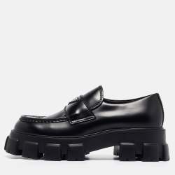 Prada Black Leather Monolith Chunky Loafers Size 43.5