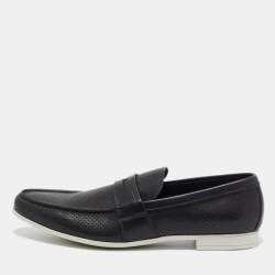 Prada Navy Blue Perforated Leather Slip On Loafers Size 43