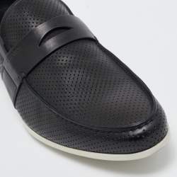 Pre Owned Prada Navy Blue Perforated Leather Slip On Loafers Size 43