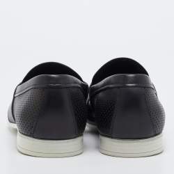 Pre Owned Prada Navy Blue Perforated Leather Slip On Loafers Size 43