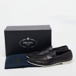 Pre Owned Prada Navy Blue Perforated Leather Slip On Loafers Size 43