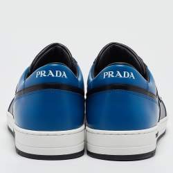Pre Owned Prada Blue/Black Leather Downtown Low-Top Sneakers Size 46