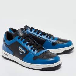 Pre Owned Prada Blue/Black Leather Downtown Low-Top Sneakers Size 46