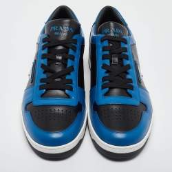 Pre Owned Prada Blue/Black Leather Downtown Low-Top Sneakers Size 46