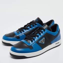 Pre Owned Prada Blue/Black Leather Downtown Low-Top Sneakers Size 46