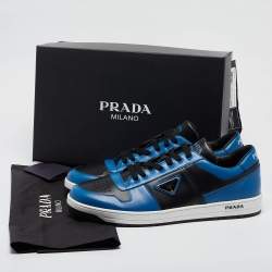 Pre Owned Prada Blue/Black Leather Downtown Low-Top Sneakers Size 46
