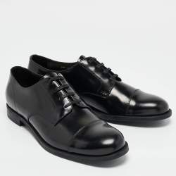 Prada Black Brushed Leather Lace Up Derby Size 43